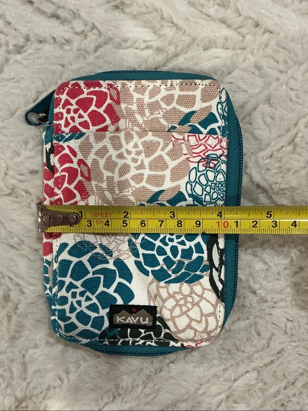 Kavu Floral Zip Wallet - Teal, Pink, Tan